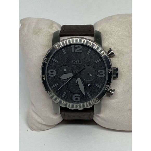 Fossil Nate JR1437 Men's Black Leather Analog Dial Quartz Genuine Watch MP808